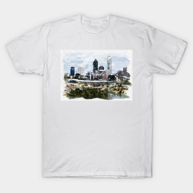 Perth City Capital of Western Australia Watercolour Travel Wanderlust Souvenir T-Shirt by Naumovski